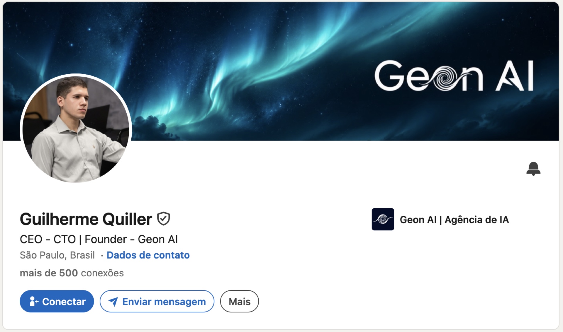 Prévia do LinkedIn de Guilherme Quiller, CEO, CTO e fundador da Geon AI.