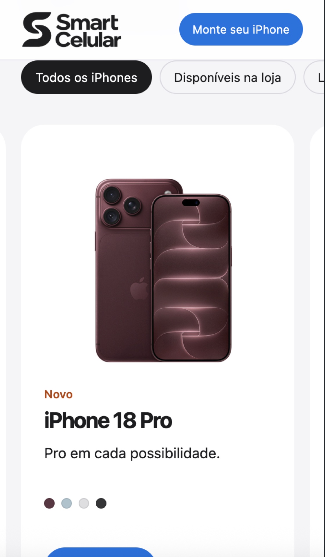 Versão para celular da landing page Smart Celular, com catálogo e apresentação do produto.
